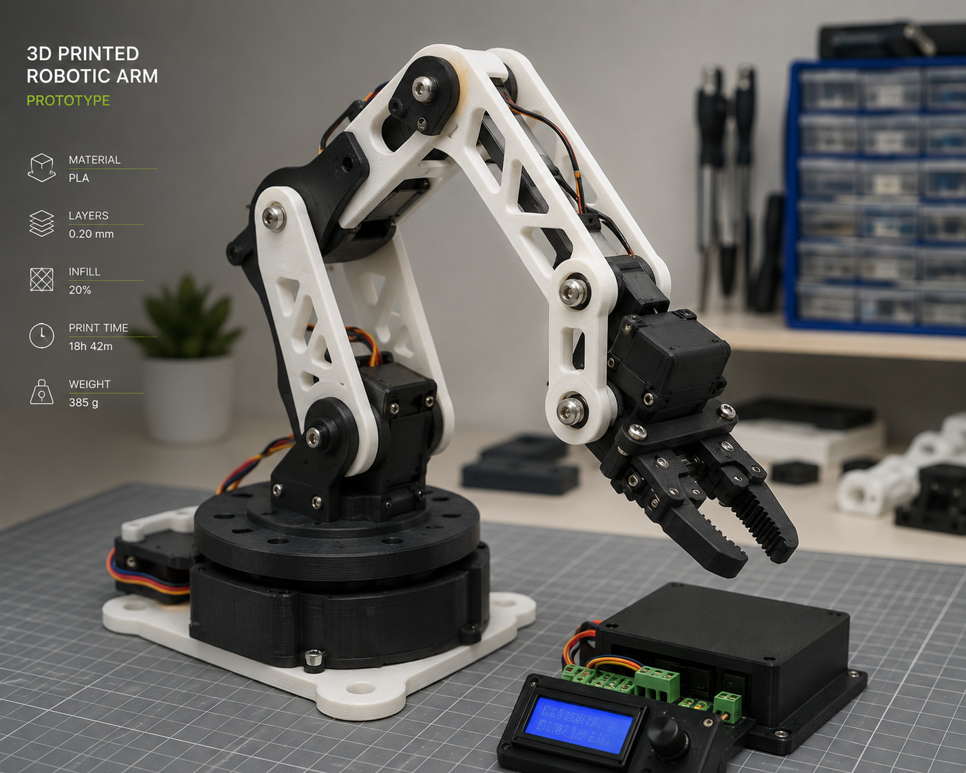 Finished 3D printed mechanical prototype